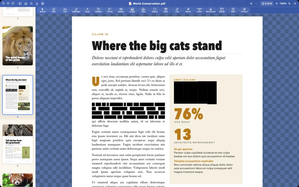 The same page after the redaction is applied: solid black bars where the words and the figure were.